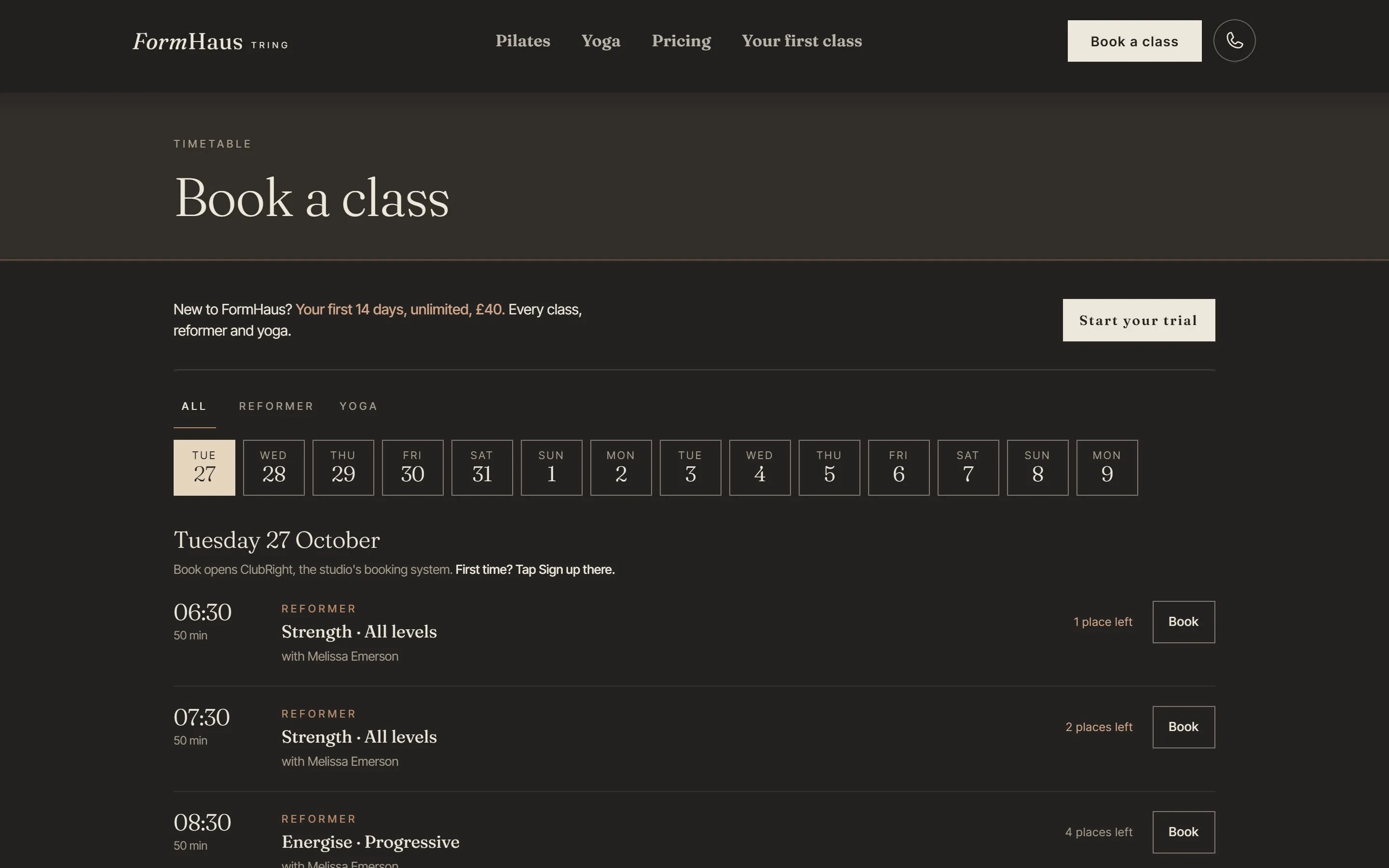 The FormHaus Booking page on a laptop